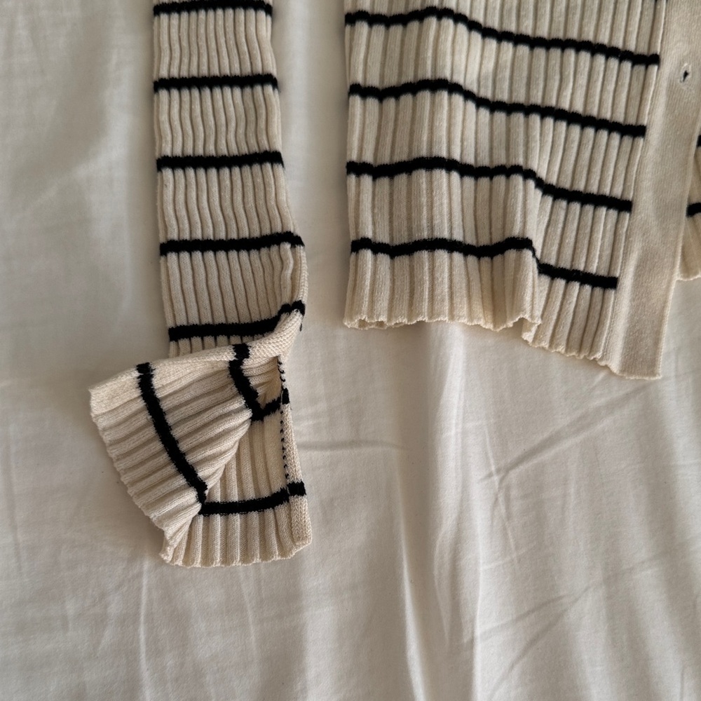 Zara Ribbed Cream and Black Striped Cardigan - Picture 3 of 4